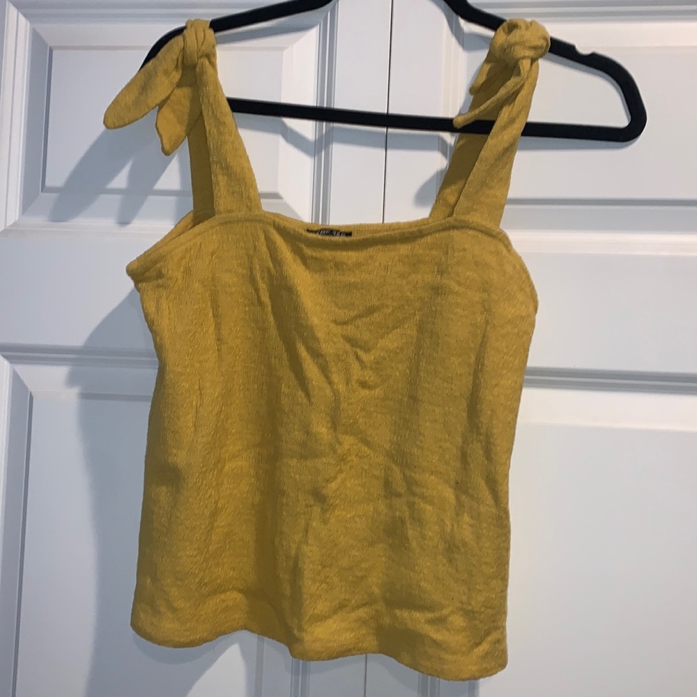 Mustard yellow tie (at the shoulders) tank top. Express